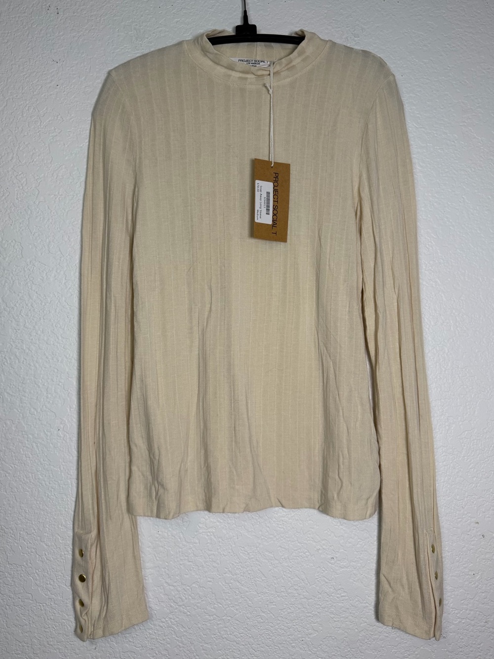 NWT Project Social T Cream Ribbed Snap Away Long-Sleeve Tee, Size M